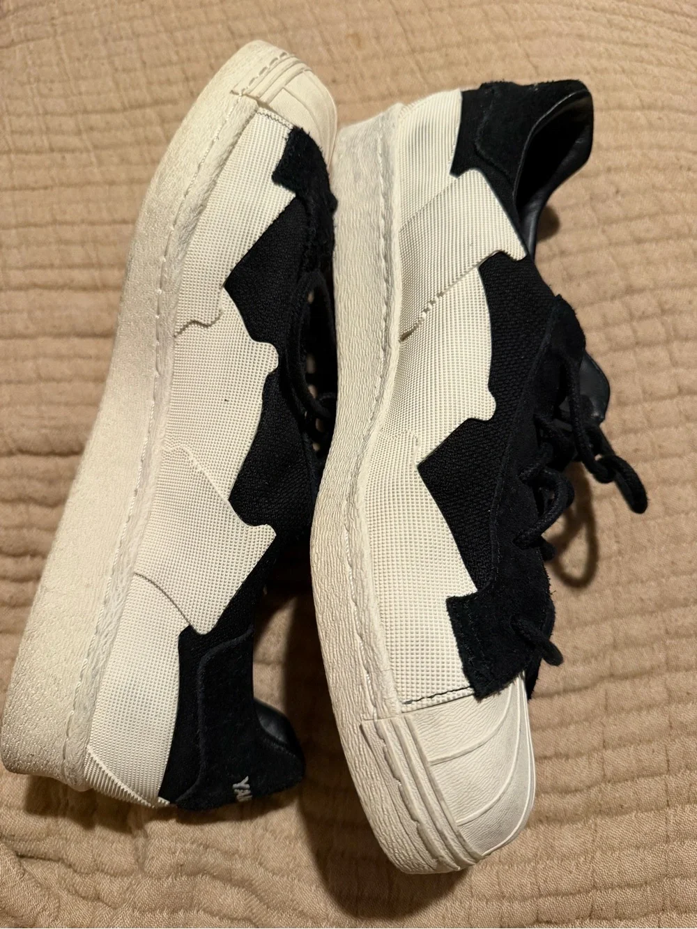 Y-3 Women's Black and Cream Slip-On Sneakers — Minimalist Low-Top